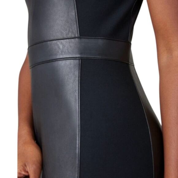 Spanx Leather Like Mixed Media Fitted Sheath Dress Size Medium M Black new! - Picture 4 of 12